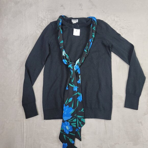 J. Crew Black & Blue Floral Scarf Pullover Sweater Women's | Size XS - Picture 4 of 10